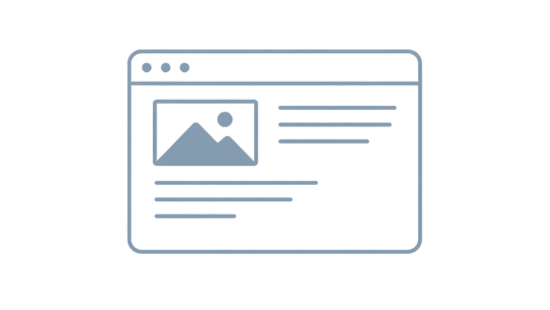 Line icon of a blog page with an image and text representing articles and guidance about organizing and preserving family archives.
