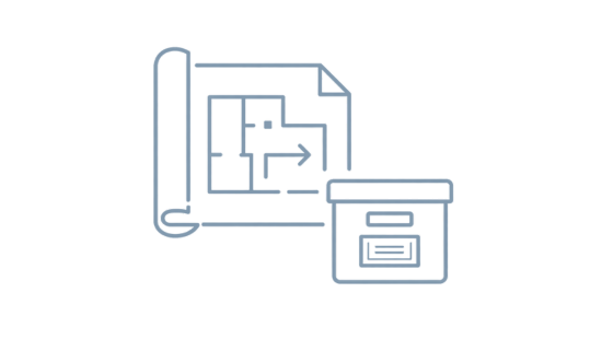 Line icon representing the Family Archive Blueprint process, showing documents moving into organized archival storage.