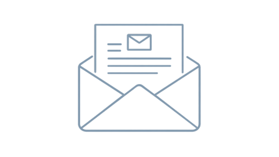 Line icon of an envelope with a letter representing a newsletter with tips and updates about preserving and organizing family archives.