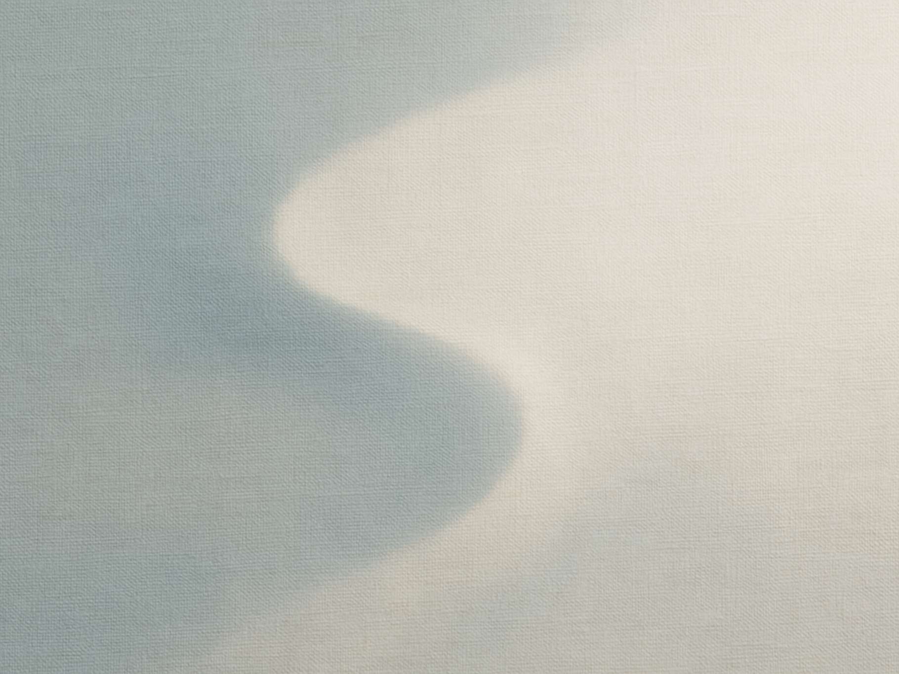 A minimalist abstract image showing a soft, curving path formed by tonal shifts on a textured linen background in muted blue-grey and warm cream, symbolizing a calm step-by-step journey through the Family Archive Blueprint.